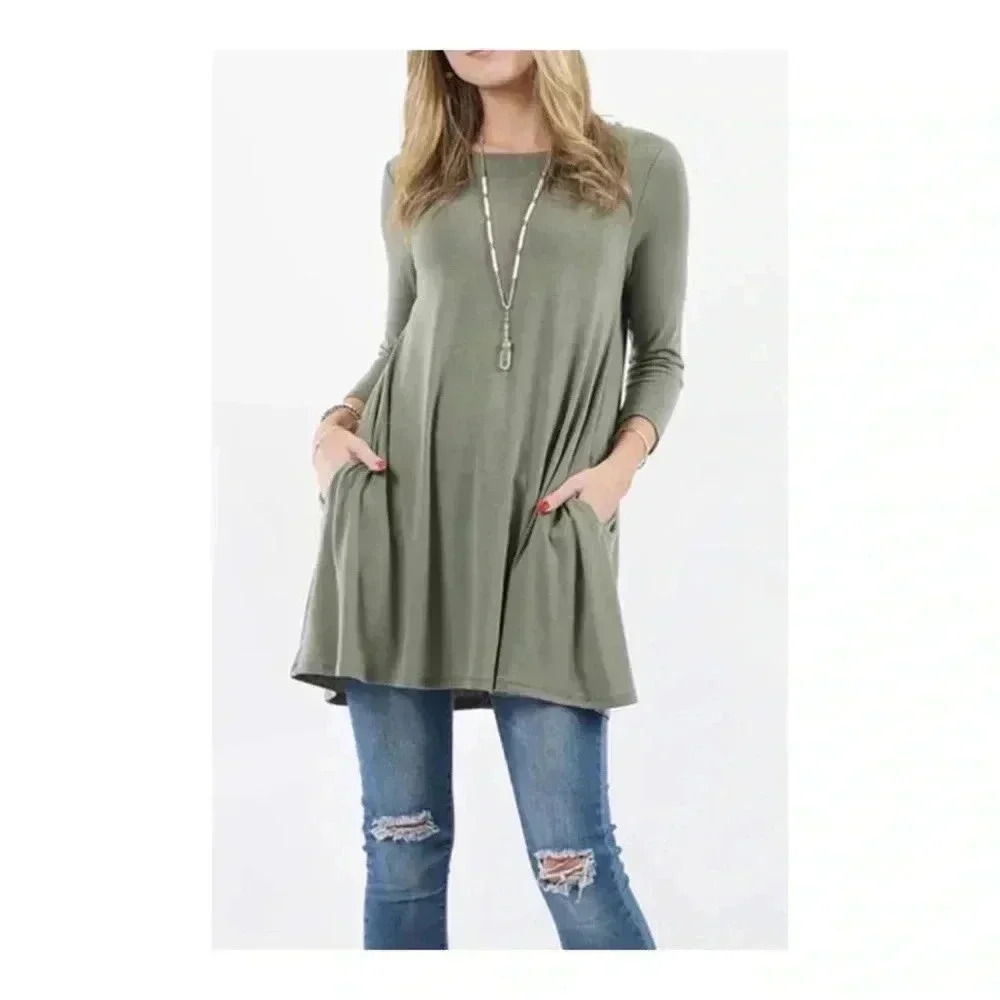 🆕Zenana Boat-Neck Three-Quarter Sleeve Pocket Tunic S🆕